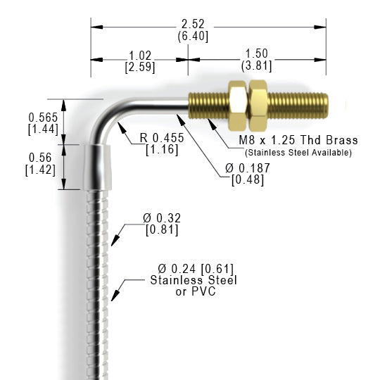 M8 3.3 TR Threaded Right Angle