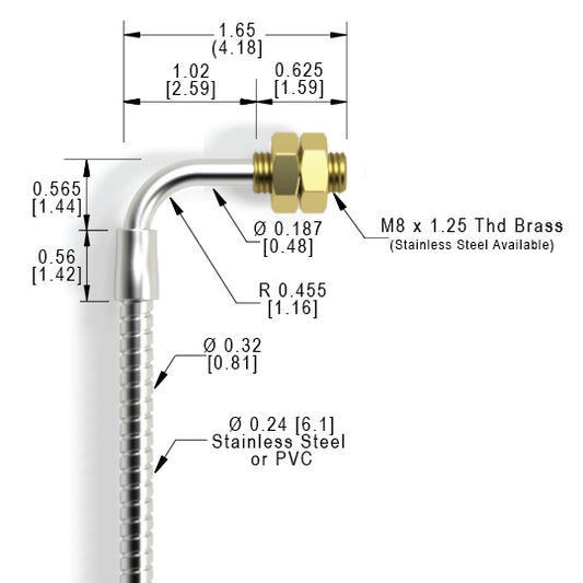 M8 3.3 TRL (1.58mm) Threaded Right Angle