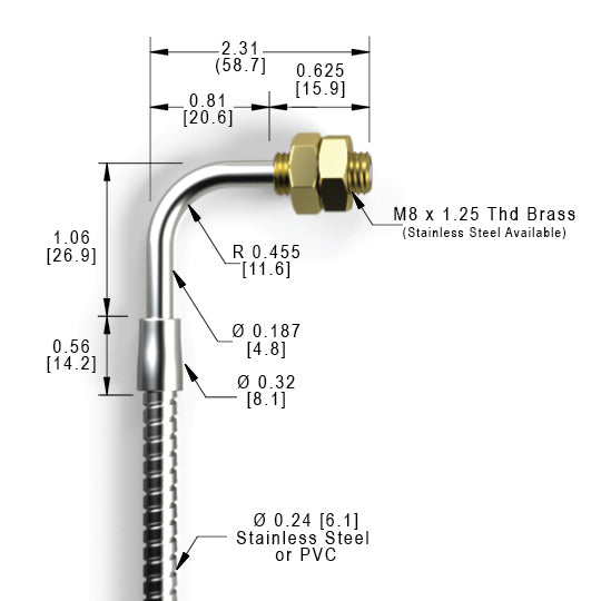 M8 TRL  (1.58mm) Threaded Right Angle