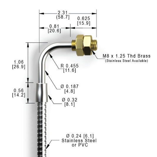 M8 TRL  (1.58mm) Threaded Right Angle