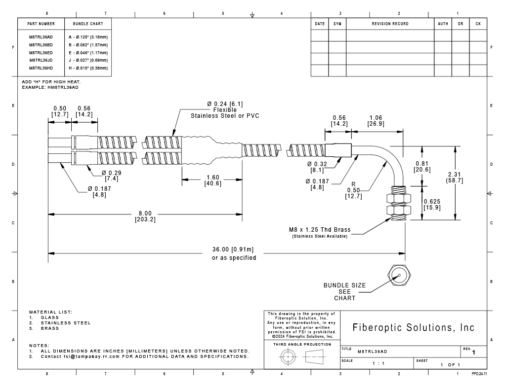 M8 TRL  (1.58mm) Threaded Right Angle