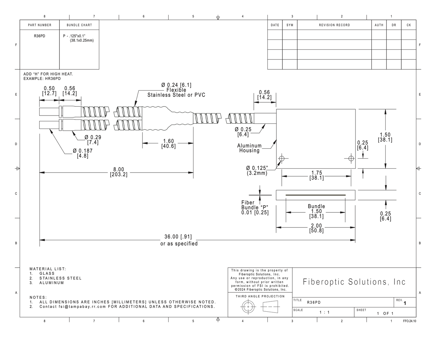 PR  0.010" x 1.50" Rect. 2" Flat Housing Right Angle